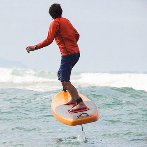 This is a Jetfoiler, an electric hydrofoil surfboard